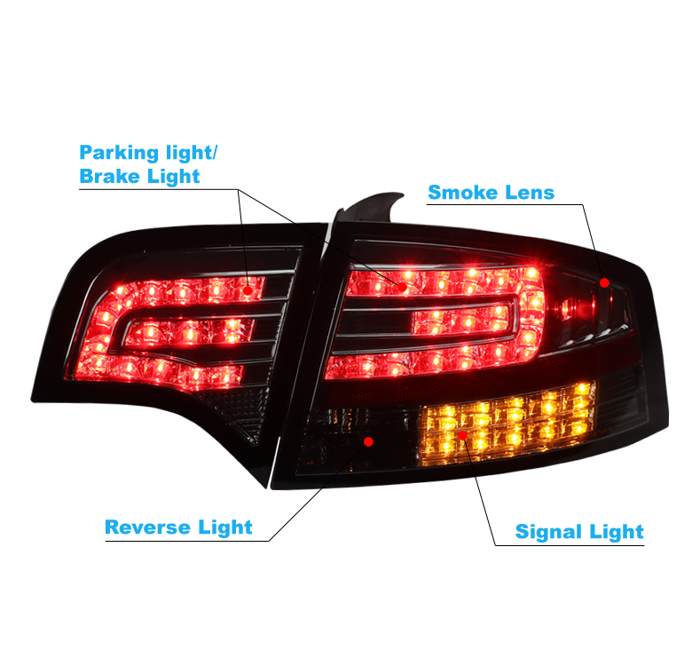 For 05 06 07 08 Audi A4 S4 RS4 B7 Sedan LED Tail Brake Lights Rear