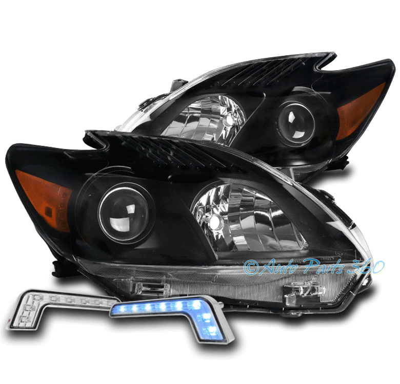FOR 10-11 TOYOTA PRIUS BLACK PROJECTOR HEADLIGHTS HEADLAMP W/BUMPER BLUE LED DRL | eBay
