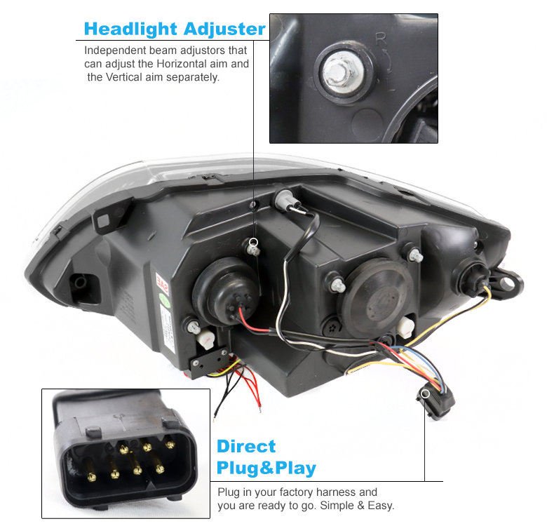 DTMOTO HID Projector Headlight Set For BMW Z4 2003-2008 – Black Housing, Clear Lens, LED Halo Rings, H1 Bulbs Included, SAE/DOT