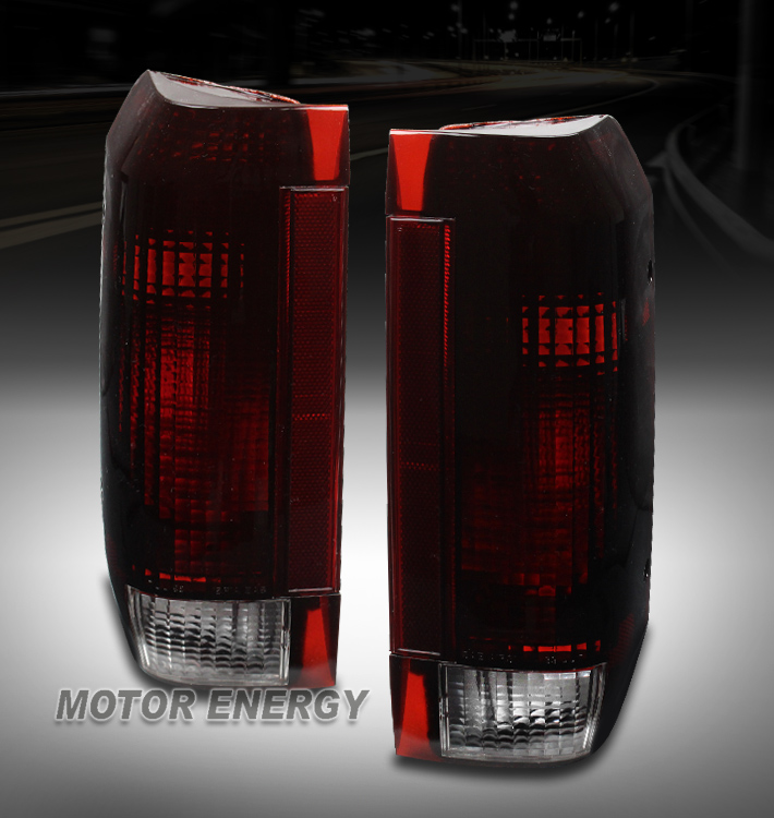 For 1987-1996 Ford F-150 F-250 F-350 Bronco Tail Brake Lights Lamps - Red / Smoke
