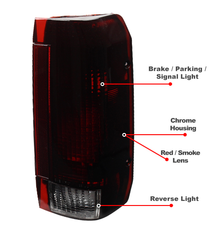 For 1987-1996 Ford F-150 F-250 F-350 Bronco Tail Brake Lights Lamps - Red / Smoke