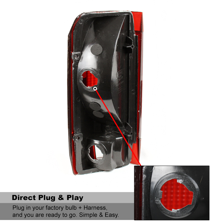 For 1987-1996 Ford F-150 F-250 F-350 Bronco Tail Brake Lights Lamps - Red / Smoke