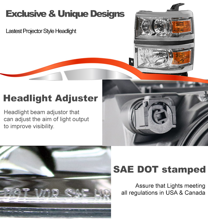 For 2014-2015 Chevy Silverado 1500 Projector Headlights Headlamps with 6.25