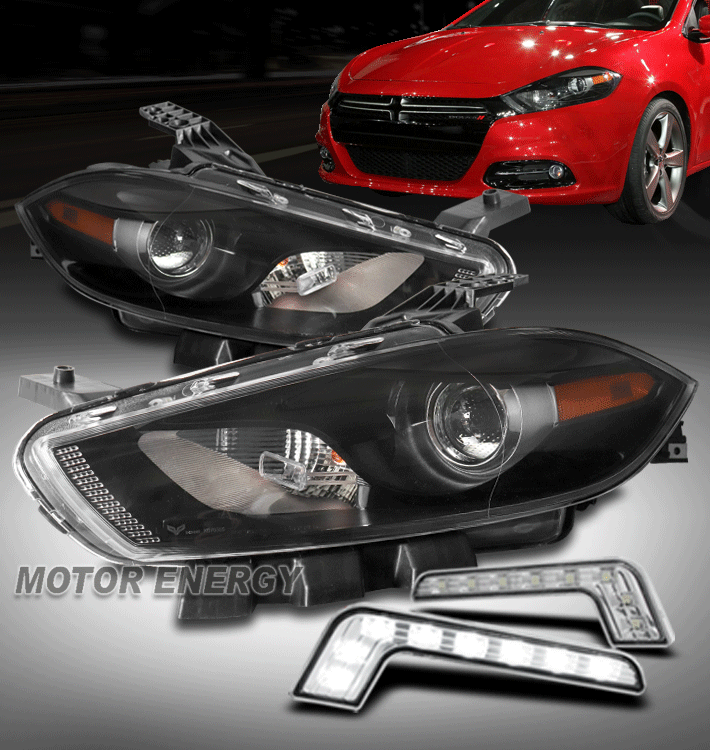 Black Projector Headlights For 2013-2016 Dodge Dart - Halogen Left+Right Pair