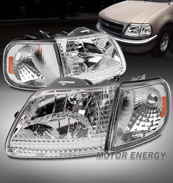 For 1997-2003 Ford F-150 / 1997-2002 Expedition Crystal Headlights with Corner Lights - Chrome