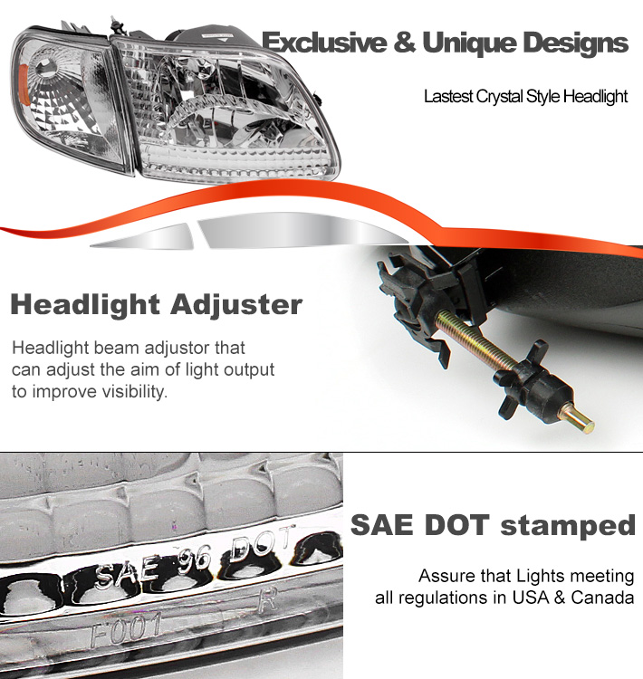 For 1997-2003 Ford F-150 / 1997-2002 Expedition Crystal Headlights with Corner Lights - Chrome