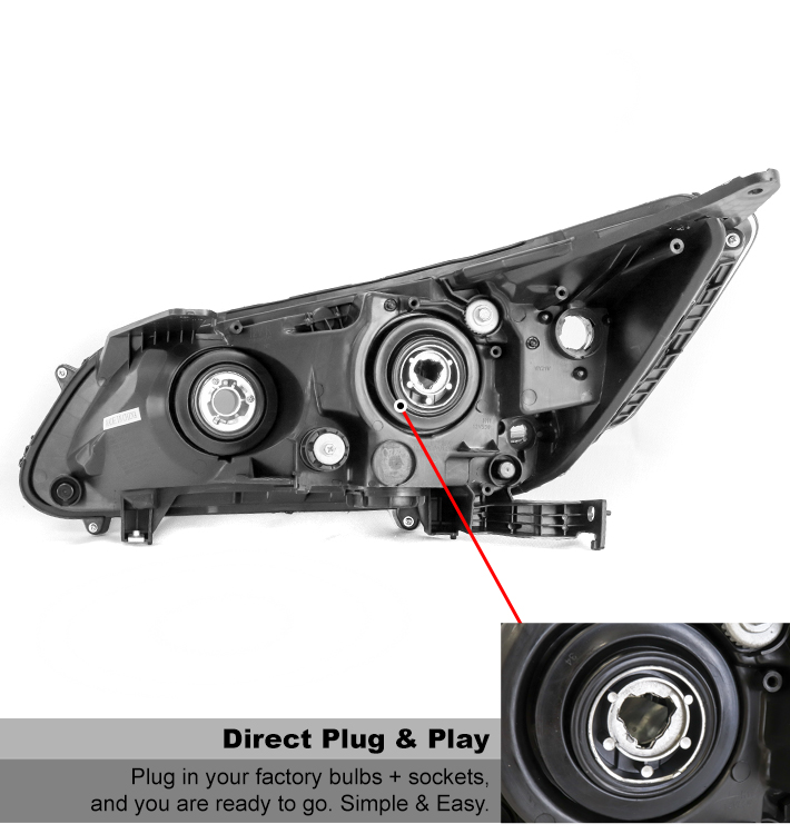 For 2013-2015 Honda Accord Sedan 4DR Projector Headlights Headlamps with 50W 6000K HID Conversion Kit - Chrome
