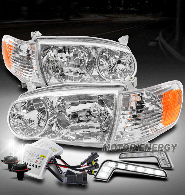 Headlight Assembly for 1998 1999 2000 Toyota Corolla Headlamps Replacement Chrome Housing with Signal Lights 