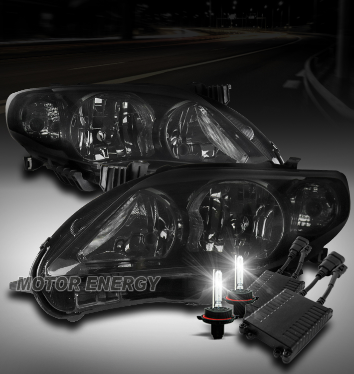For 2011-2013 Toyota Corolla Replacement Headlights Headlamps with 50W 6000K HID Conversion Kit - Black / Smoke