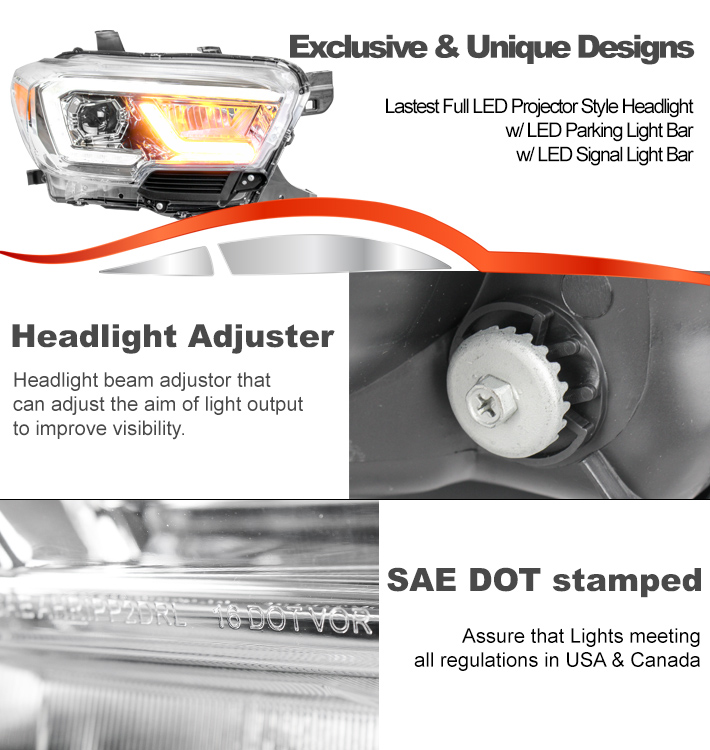 For 2016-2023 Toyota Tacoma TRD | Limited Full LED Projector Headlights - Chrome