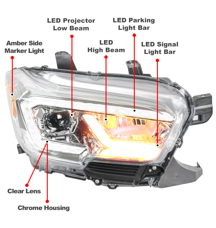 For 2016-2023 Toyota Tacoma TRD | Limited Full LED Projector Headlights - Chrome