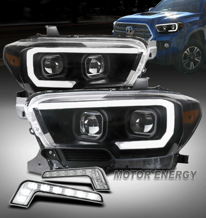 Winjet Projector Headlights For 2016-2023 Toyota Tacoma SR/SR5 – LED DRL & Turn Signal, Black Housing
