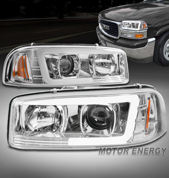 FOR 9906 GMC SIERRA/00+ YUKON DENALI LED TUBE PROJECTOR HEADLIGHTS