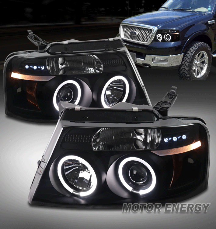 For 2004-2008 Ford F-150 LED CCFL Halo Projector Headlights Headlamps - Black/Smoke