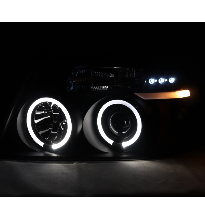 For 2004-2008 Ford F-150 LED CCFL Halo Projector Headlights Headlamps - Black/Smoke