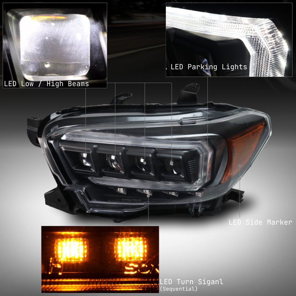 Black Headlights Pair For 2016-2023 Toyota Tacoma (w/o LED DRL) – Direct Replacement