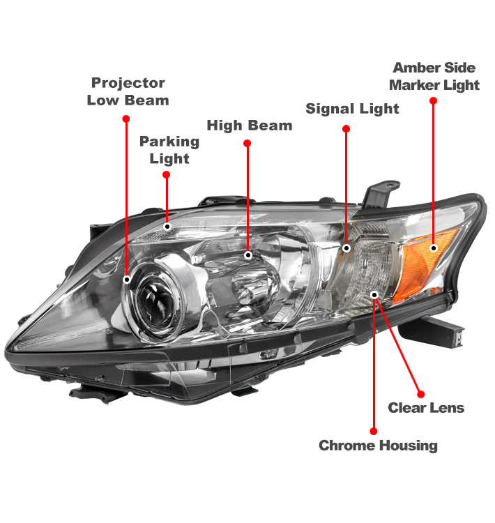For 10-12 Lexus RX350 HID/AFS Projector Headlight Headlamp Chrome