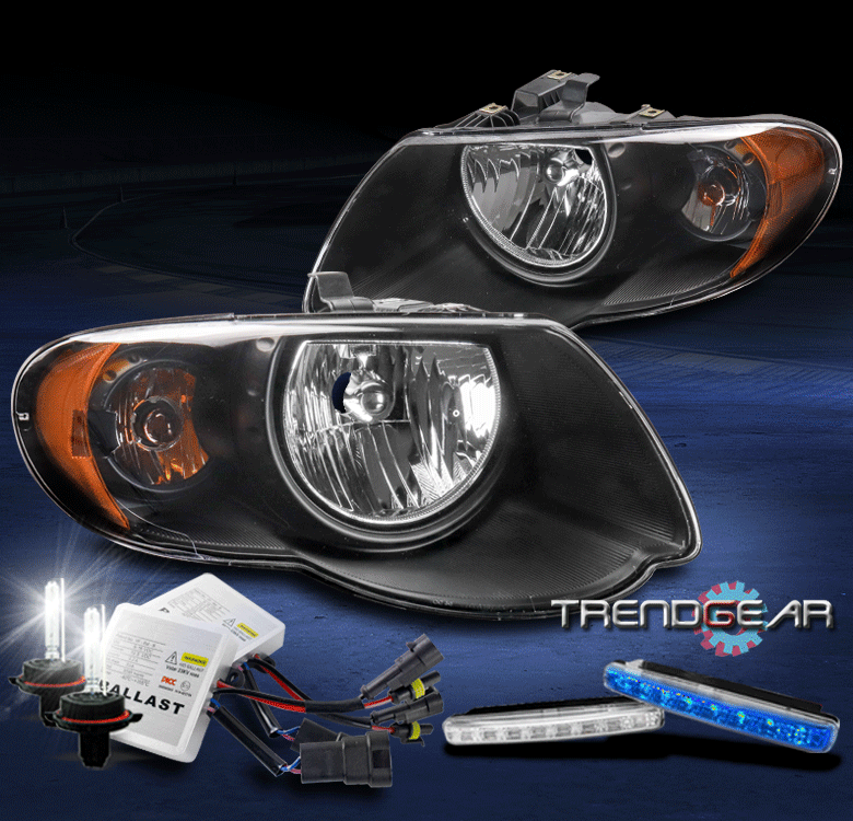 For 2005 2006 2007 Chrysler Town & Country Black Headlight +Blue LED DRL+HID Kit | eBay 2006 Town And Country Headlight Bulb Size