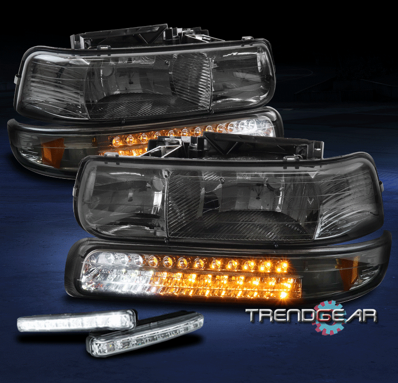 Smoked/Clear LED DRL Headlight & Bumper Signal Lamps – For 99-06 Silverado Suburban