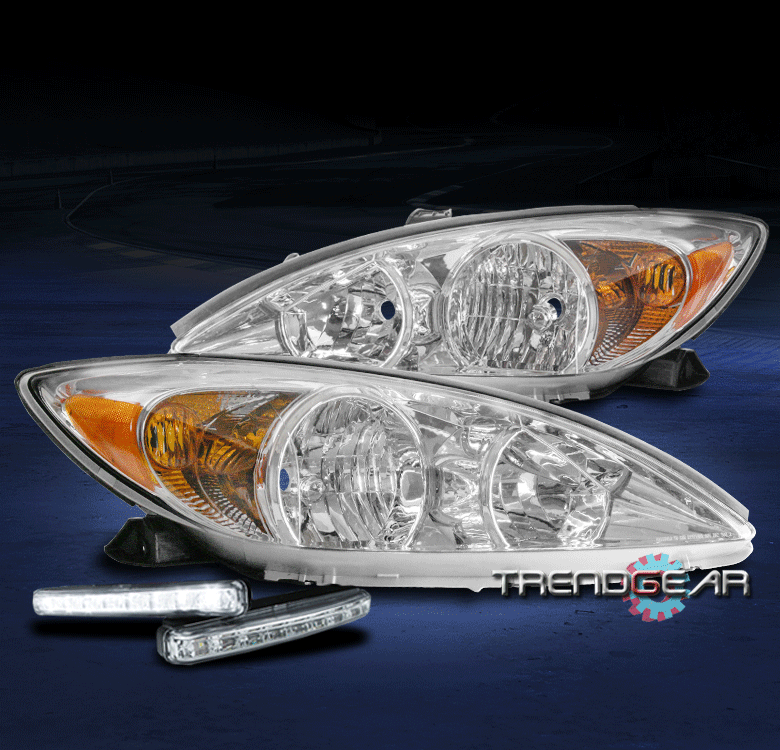 FOR 2002 2003 2004 TOYOTA CAMRY CHROME HEADLIGHT HEADLAMP W/LED DRL
