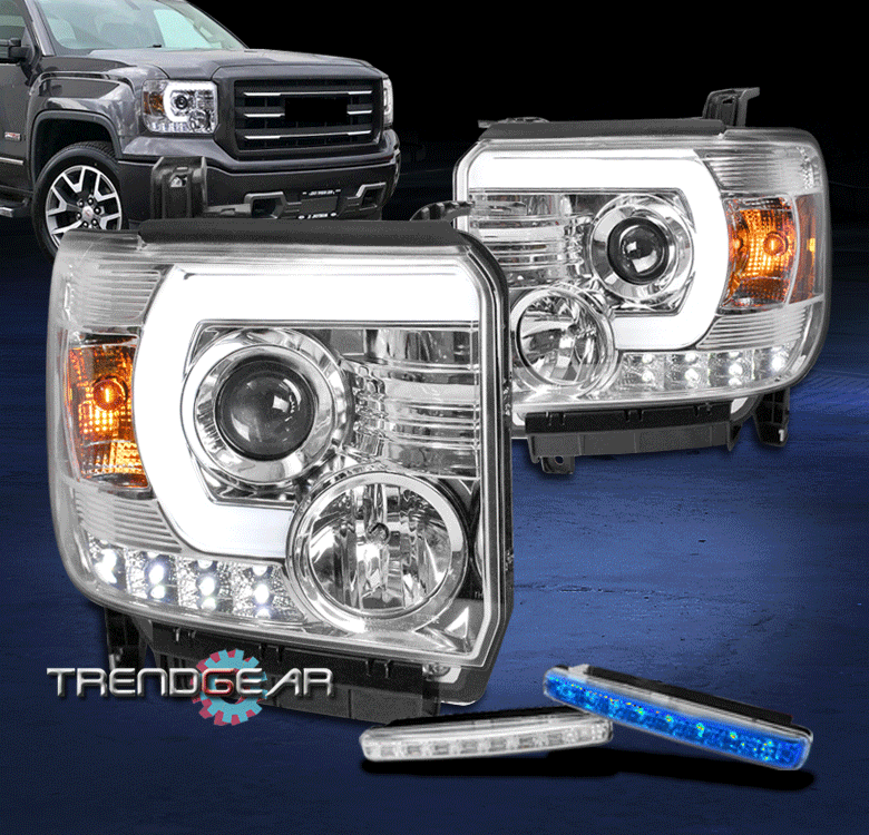 FIT 2014-2015 GMC SIERRA LED TUBE CHROME PROJECTOR HEADLIGHT LAMP W/BLUE DRL KIT | eBay 2014 Gmc Sierra Front Marker Light Bulb
