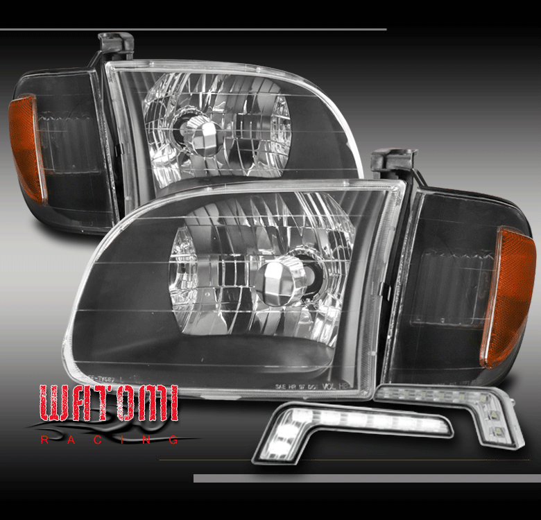 FOR 00-04 TOYOTA TUNDRA REGULAR/ACCESS CAB BLACK HEADLIGHTS LAMPS W/LED