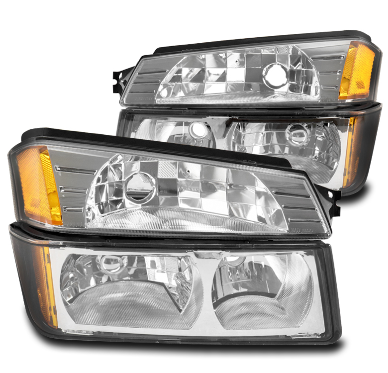 Pair Black Headlights Bumper Lamps For 03-06 Chevy Silverado Avalanche 1500 2500