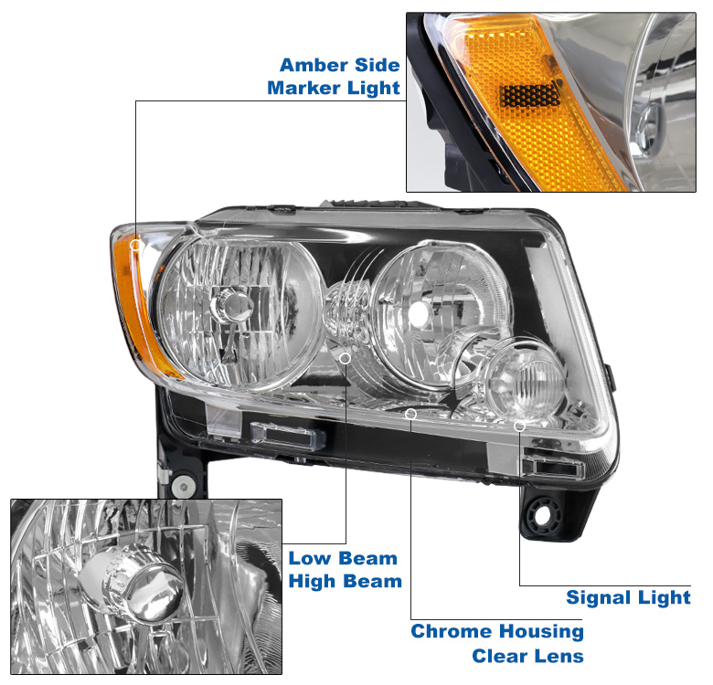 For 1113 Jeep Grand Cherokee/1117 Compass Halogen Headlight Chrome