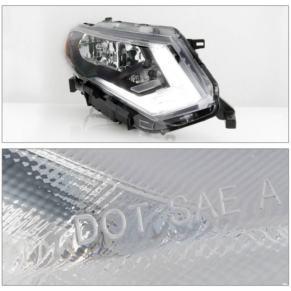 Thor-More-Lighting Driver Side Headlight Assembly For 2017-2019 Nissan Rogue - Black Housing W/ LED DRL