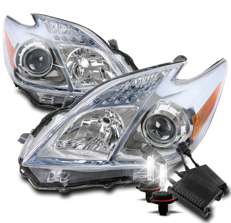 thumbnail image 2 of Pair Halogen Headlights For Toyota Prius 2010-2011 - Chrome Housing, Clear Lens - Makerauto 2 of 6