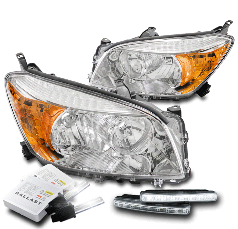 For 06 07 08 Toyota RAV4 Chrome Headlight Headlamp w/LED DRL