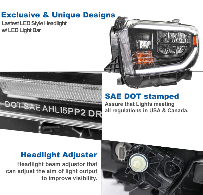 Pair Of LED Headlights For 2018-2021 Toyota Tundra - Black Housing W/ DRLs (Left & Right)