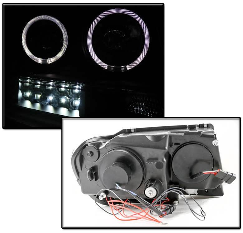 LED Halo Projector Headlights For 1999-2004 Jeep Grand Cherokee – Pair (Left+Right) With Bulbs