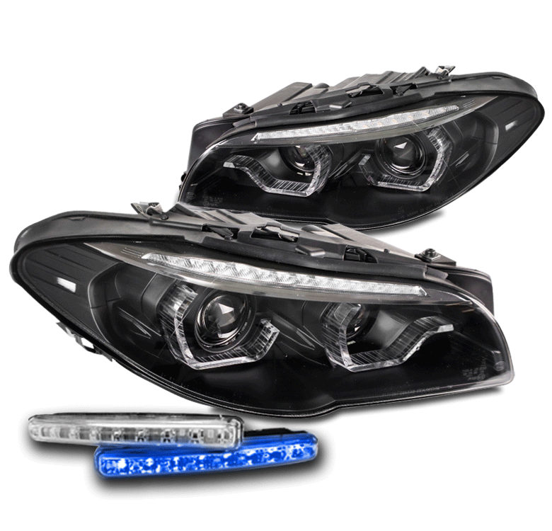 For 11-13 BMW F10 Sedan HID LED Tube Projector Black Headlight w