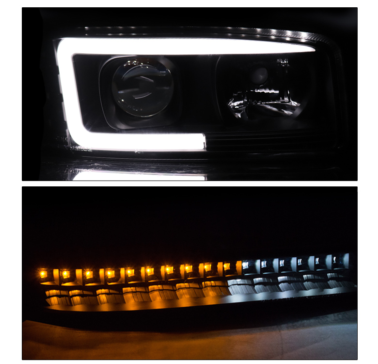 Blk 1999-2006 GMC Sierra Yukon LED Tube Projector Headlights