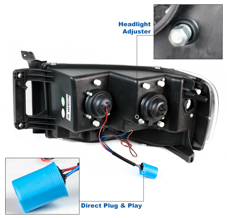 Smoke Projector Headlights With LED Tube – Fit 02-05 Dodge Ram 1500 & 03-05 Ram 2500 3500