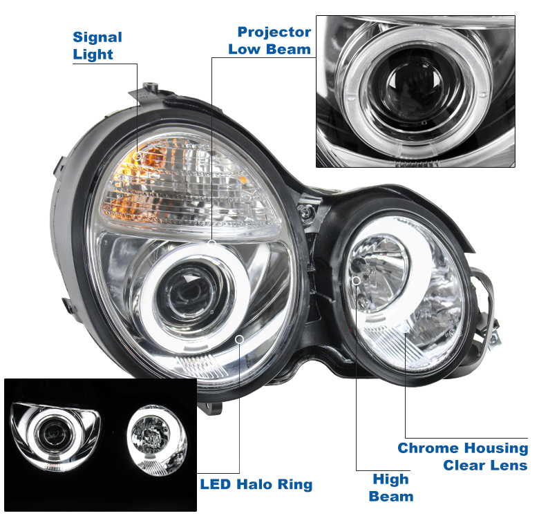 For 95-99 Mercedes-Benz W210 E-Class Halo Projector Headlights